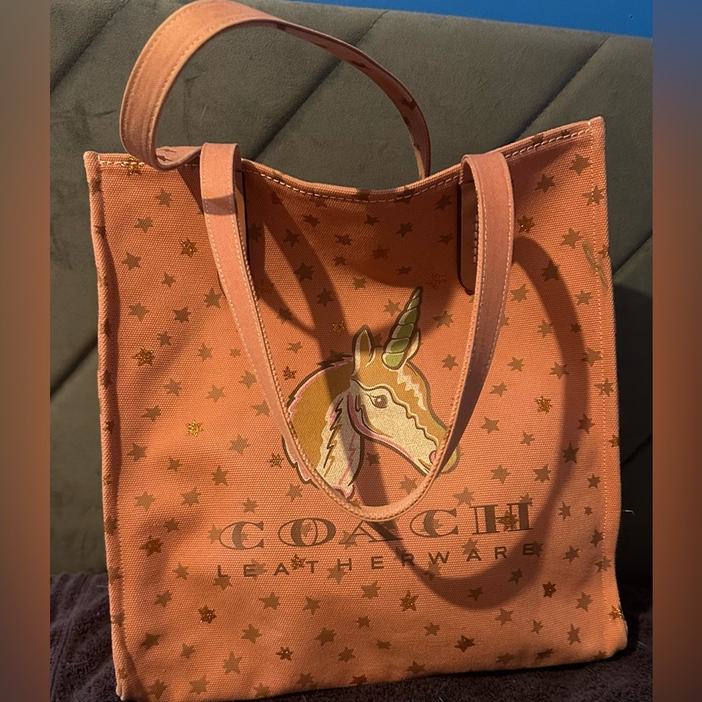 Coach Tan Tote with Gold Star Pattern